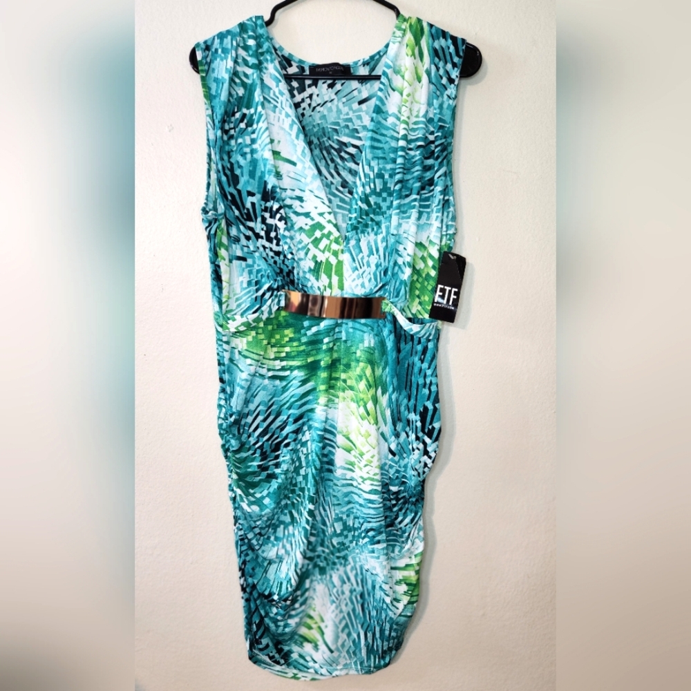 Fashion to Figure Vibrant Blue and Green Patterned Dress